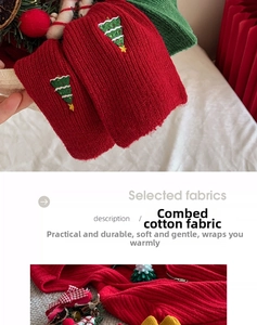 Detail of combed cotton Christmas socks featuring festive green tree embroidery