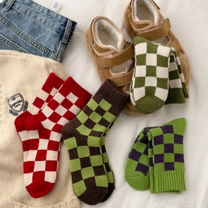 Thick checkered wool socks for women in multiple colors for winter warmth