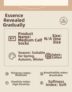 Detail specifications of cotton crew socks showing high elasticity and breathable texture