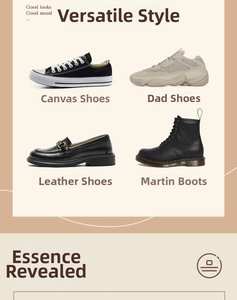 Collage of black canvas shoes, chunky sneakers, loafers, and eight-eyelet boots