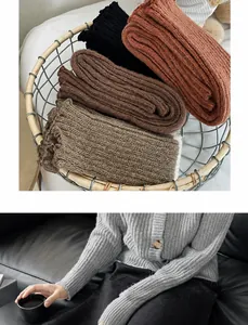 Vue détaillée de jambières en grosse maille colorée et texture de gilet côtelé