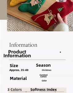 Detailed view of combed cotton Christmas socks with snowman embroidery and sizing info