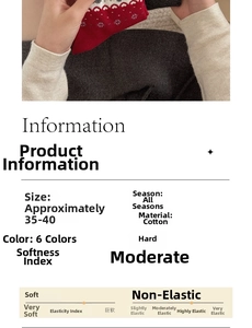 Detail of red knit sock with white snowflake pattern and textile material info