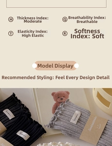 Detail of grey and black ribbed cotton socks featuring white letter labels and packaging