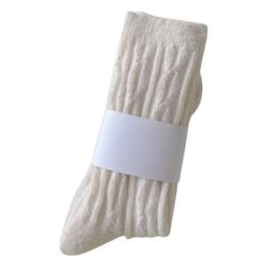 Cozy cream cable knit thermal socks for women with thick textured wool-like fabric