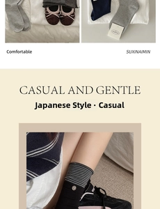 Detail of Korean style striped cotton socks featuring contrast colors and button cuff accents