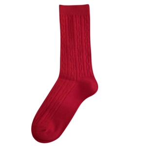 Classic red cable knit crew socks for New Year with ribbed cuffs in high-quality cotton