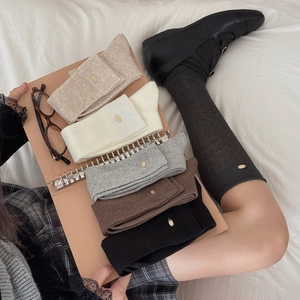 Chaussettes Plissées En Coton Côtes Femmes Mi-Mollet Boucle Métallique Dorée Style Preppy Balletcore Respirantes Mode Japonaise