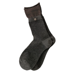 Striped cotton crew socks in dark grey with vintage button detail and contrast cuffs