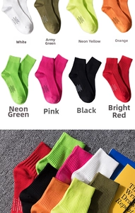 Detail of colorful ribbed crew socks showing high-saturation cotton knit textures