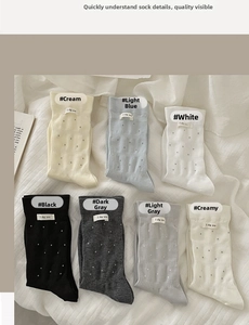 Flat lay of colorful polka dot cotton socks in seven colors with I dig you labels