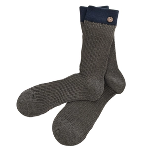Contrast rib knit crew socks in charcoal grey with vintage wood button detail