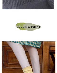 Detail of grey striped knit fabric and yellow rolled cuff crew socks on model