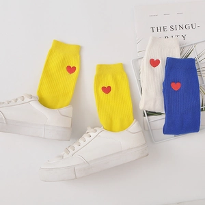 Chaussettes Mi-Mollet Pour Femmes Coton Côte Broderie Cœur Style Preppy Harajuku Respirant Décontracté Quotidien