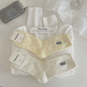 Three pairs of combed cotton mid-tube socks with bear embroidery and white undershirt