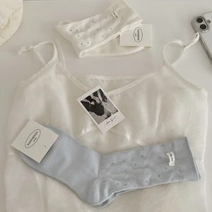 Women's white camisole and polka dot cotton socks set with letter patches
