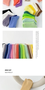 Detail of colorful ribbed cotton crew socks in vibrant Morandi candy colors for women