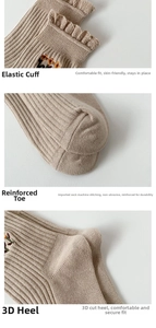 Detail view of scalloped cuffs, reinforced toes, and ergonomic heels on knit floral socks