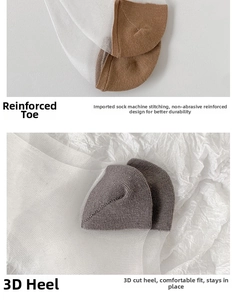 Detail of reinforced toe and 3D heel on sheer Japanese Lolita mesh socks