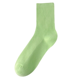 Light green cotton mid-calf socks with ribbed texture and minimalist Korean style