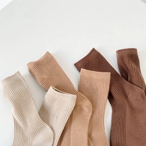 Earth tone ribbed cotton mid-calf socks set in beige, khaki and brown shades