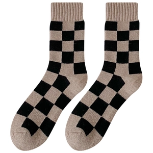 Thick wool checkered socks in vintage retro style for winter warmth and daily comfort