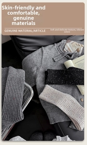 Detail of thick flecked wool socks in gray, black and beige with warm knit texture