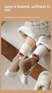 Detail of wool socks featuring cute cartoon cat patterns and soft thick fleece texture