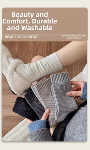 Close-up of knitted crew socks with bow embroidery and vertical ribbed texture detail