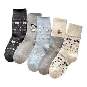5er-Pack Vintage Fair Isle Crew-Socken für Damen mit süßen Bären- und Herzmustern