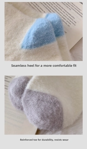 Detailed macro view of seamless heel and reinforced toe on thick thermal plush socks