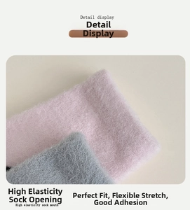 Detailed macro view of elastic cuffs on thick fuzzy socks with warm plush texture