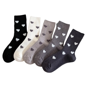 Lot de 5 paires de chaussettes d'hiver côtelées avec cœurs en polaire, tons neutres