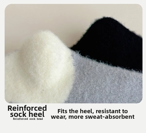 Detail of reinforced 3D heel design on thick plush winter thermal crew socks
