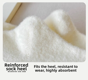 Vue macro d'une chaussette blanche d'hiver montrant la structure du talon en 3D et polaire