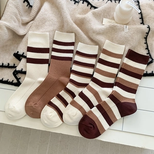 Chaussettes Mi-Mollet À Rayures Pour Femmes En Tricot Côtelé De Viscose Chaud Style Japonais Décontracté Automne Hiver