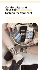 Detailed knit texture of Nordic wool socks with geometric bow patterns and thick fabric