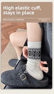 Detail of vintage Fair Isle knit socks with geometric patterns and high elastic cuffs