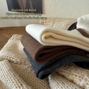 Japanese wool and silk blend mid-calf socks in assorted colors for winter warmth