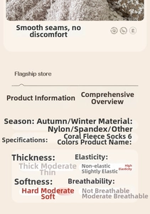 Detail view showing coral fleece fabric texture and material specifications for winter socks