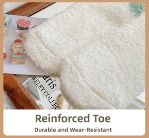 Close-up of reinforced toe detail on thick white coral fleece bear socks for winter