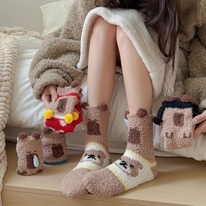 Warm coral fleece Capybara socks featuring plush cartoon designs for cozy winter comfort