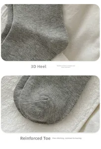 Détail de chaussettes en coton gris avec talon renforcé et couture de pointe fine