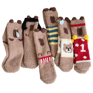 Thick warm Capybara coral fleece socks for winter in cute cartoon animal designs