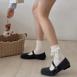 Ballerines Mary Jane en laine gris foncé pour femmes avec bride à boucle réglable