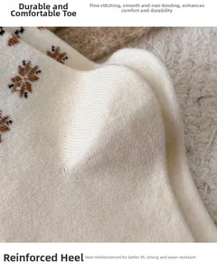Detail of durable toe and reinforced heel on thick Fair Isle wool socks for women