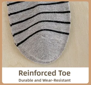 Detail of reinforced toe on striped wool blend socks showing durable knit texture