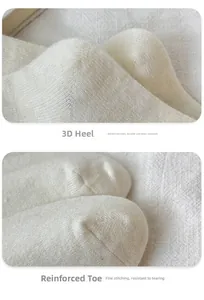 Detail of reinforced heel and toe stitching on beige wool blend cartoon puppy socks