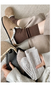 Detailed close-up of thick cable knit cotton socks with vintage color textures for winter