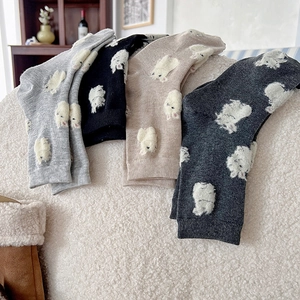 Cute bunny flocked mid-calf socks set in grey black and beige soft cotton blend